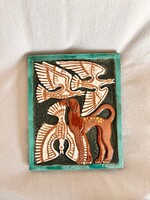 Ritka Andróczi Alajos vadászjelenetes kerámia falidísz 32,5 cm (C0033)