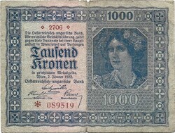 1000 korona kronen 1922 Ausztria 6.