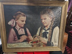 Csók István aláirásával ellátott kislányok cimű festmény.