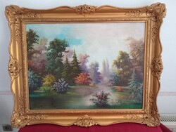 Kárpáthy Jenő (1870-1950) 60x80 cm olaj vászon tájkép park festmény