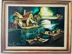 Fassel L'ousa Ferenc - Fények a Vízen festmény