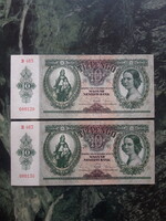 2 db sorszámkövető, UNC tíz pengő - 1936
