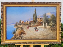 K. Schwartz - Mediterrán Tájkép Olaj-Vászon Festmény