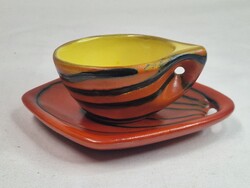 Tófej iparművészeti mázas retro kerámia  kávés csésze alátéttel hibátlan állapotban 5,5 cm. magas