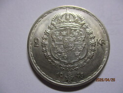 Svédország: ezüst 2 Korona, 1945 G, Gustaf.V.