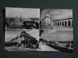 Képeslap,Szolnok,mozaik,Tisza híd,szálló,iskola,utca,városi látkép,részlet, 1959-