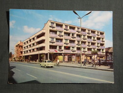 Képeslap,Szolnok,Kossuth Lajos utca,lakóház,üzletek látkép,részlet, 1969-