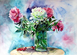 Still life with peony -  watercolor painting/ Csendélet bazsarózsával -   akvarell festmény