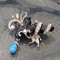 Tűzzománc bross  Türkinit kővel 4 cm-es