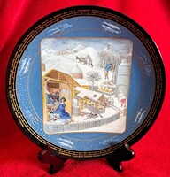 Limoges-i porcelán tányér: középkori életképes XV. századi történelmi dísztányér 1 (M5549)