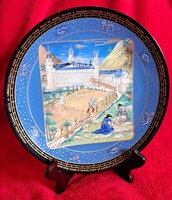 Limoges-i porcelán tányér: középkori életképes XV. századi történelmi dísztányér 5 (M5553)