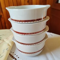 4 db Alföldi porcelán füles gulyás tányér, oldalon mintás
