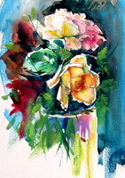 Still life with roses -  watercolor painting/ Csendélet rózsával -   akvarell festmény