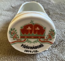 Antik I. világháborús lövedék alakú porcelán,MZ. ISTENÉRT KIRÁLYÉRT HAZAÉRT! 1914-1915! VILÁGHÁBORÚ.