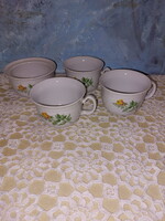 Kahla sárga rózsás porcelán teás csészék és cukortartó, gyöngyös szélű