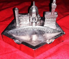 Antik nagyon szép FIRENZE emlék fém hamutál alján krokodilbőr 10 x 9 x 6 cm képek szerint