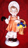 Régi Bertram Lippelsdorf esernyős kosaras Viktoriánus kislány porcelán figura 14 cm a képek szerint