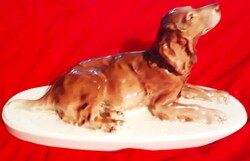 Antik gyönyörú Kispest - GRÁNIT fekvő porcelán kutya 34 x 20 x 14 cm a képek szerint