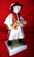 Antik - antik pecsétes -Herendi porcelán malacokat cipelő kondás fiú figura19 cm a képek szerint