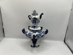 Retró kézzel készített orosz porcelán GZHEL SZAMOVÁR cukortartó,20x13cm.7289