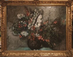 1 ft-ról indul! Hatalmas, Ősz Dénes (1915-1980) Virág csendélet. Olaj/vászon, 75x100cm plusz keret!