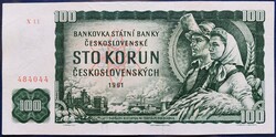Csehszlovákia 100 Korona / Korun 1961, VF+. X sorozat.
