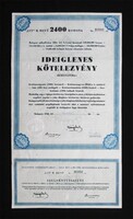 Budapest Székesfőváros ideiglenes kötelezvény 2400 korona 1946