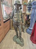 Ritka nagyméretü bronz horgász szobor j. S