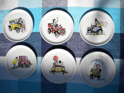 6 darab Fürstenberg porcelán pohár alátét kézzel festett vidám szines dekor