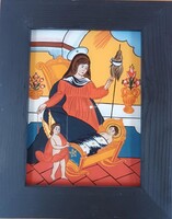 Üvegkép Érdekes Szűz Mária a Kisdeddel ábrázolás