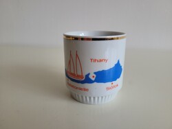 Retro régi Balatoni emlék Zsolnay porcelán bögre vitorlás mintás mid century Balaton szuvenír