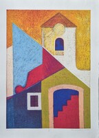 Aknay János - Város 84  x 60 cm computer print, merített papír