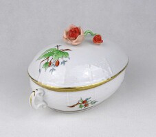 1U930 Régi hecsedli mintás, aranyozott Herendi porcelán bonbonier