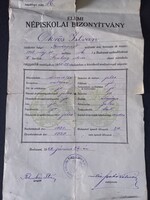 Elemi népiskolai bizonyítvány - Ökrös István Bp. II.ker Szalag utcai elemi népiskola, 1929