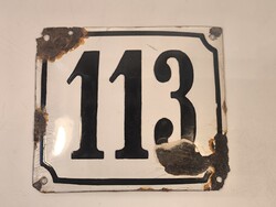 Régi zománctábla,házszám tábla 113