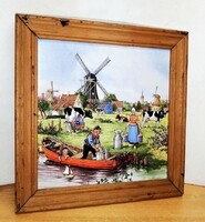 Retro XIX. századi témájú Keretezett csempekép, Ter Steege Holland művész alkotás