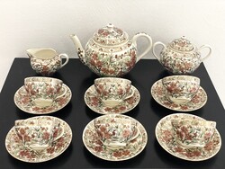 Zsolnay bambusz mintás virágos teáskészlet porcelán étkészlet