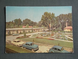 Képeslap,Siófok,Motel,szálló,Wartburg,Moszkvics,Ford autó,park látkép,részlet, 1963-