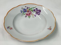 Régi Zsolnay virág mintás porcelán mély tányér hibátlan állapotban 24 cm átmérőjű