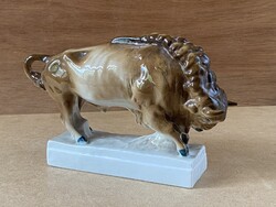 BÖLÉNY, BIKA, ZSOLNAY PORCELÁN FESTETT ÁLLAT SZOBOR