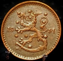 Finnország 1 márka, 1951 (vörös)réz /barna színű/ B11C3