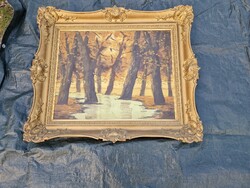 Őszi erdő fák patak folyó Blondel keret