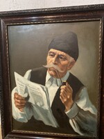 Bajszos férfi újsággal - festmény