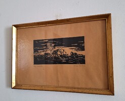 Vincze András  Régi Zsellérház fametszet