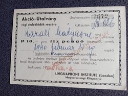 ZA622.5 Akció utalvány 10 pengő 1940  Lingauphon London Budapest