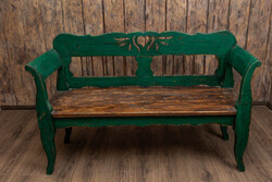 Rusztikus stílusú zöld pad, shabby chic, paraszt bútor