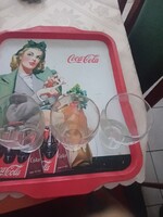 Vintage Coca-cola tálca három Vintage pohár