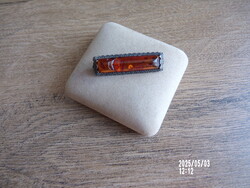 Antik ezüst borostyán melltű,bross