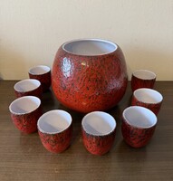 RITKA!!! Art deco Vintage 1960-as évekbeli WAECHTERSBACH Keramik kerámia váza / bólés tál 8 db pohár