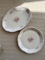 Zsolnay porcelán kerek és ovális tál rózsaszín virág mintás